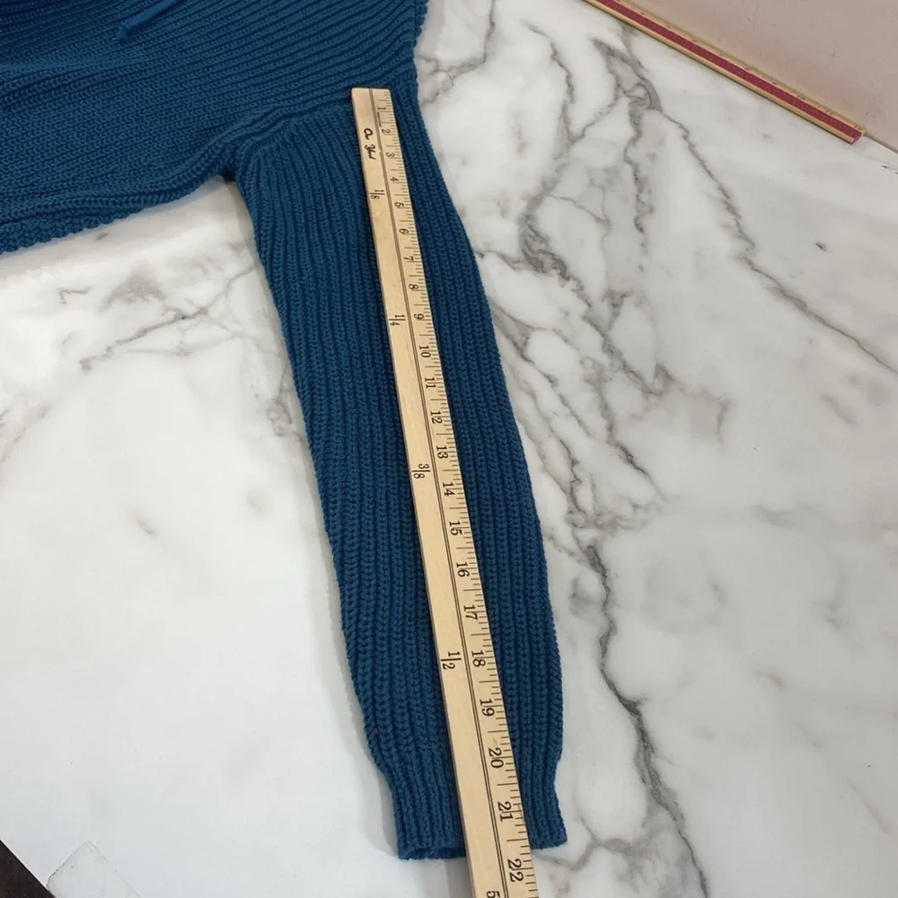 Ruff Hewn Sweater Womens Large Teal Blue Lace‎ Up Ribbed Long Sleeve Knit - Picture 10 of 10